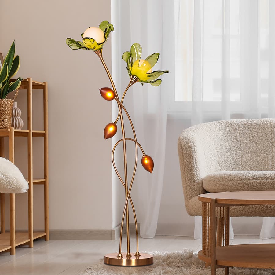 Midori Whisper (Gold, Green & Amber) Tinted Glass Floor Lamp