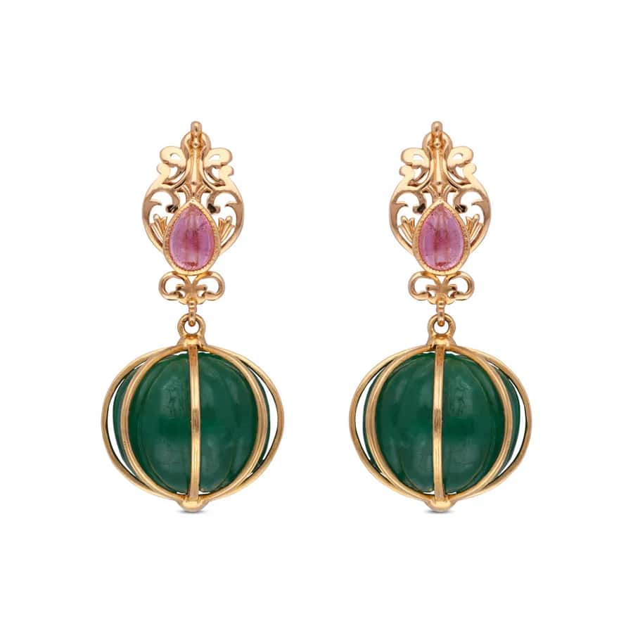 Elegant Emerland & Tourmaline Drop Earrings