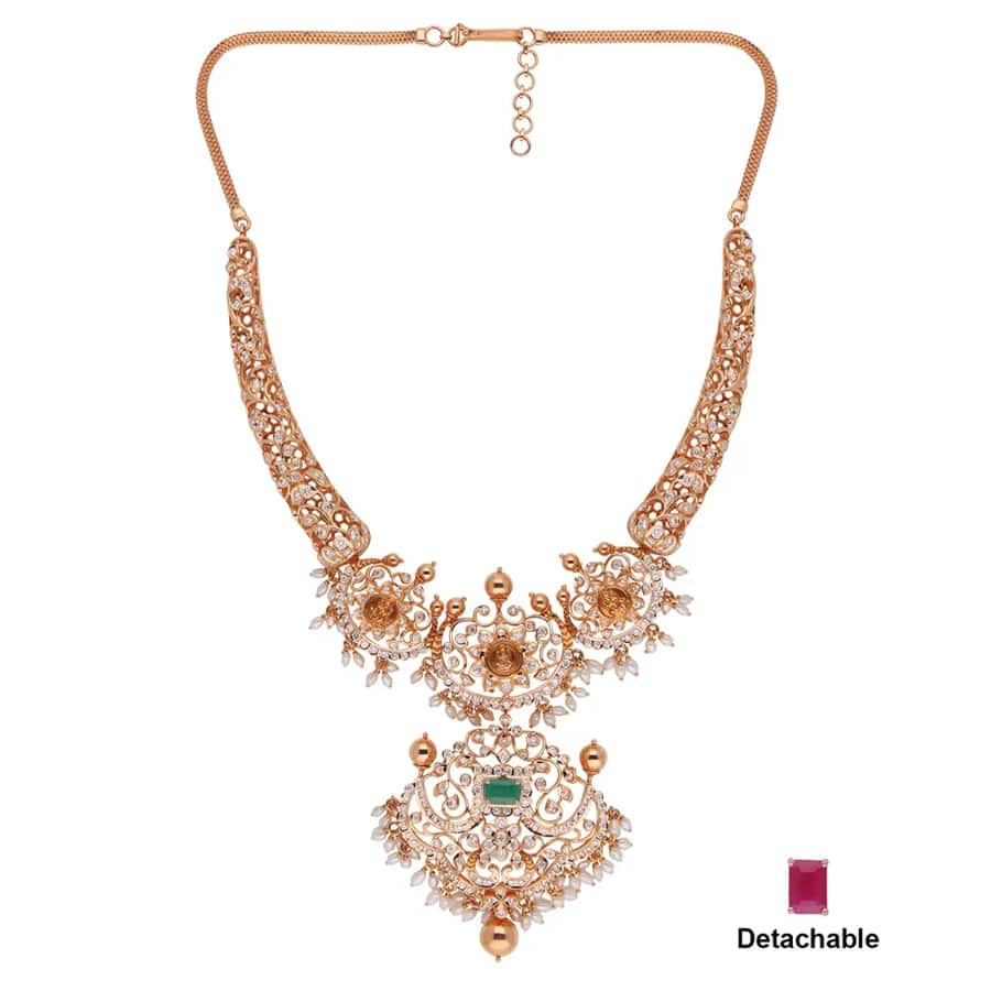 Antique Temple Pendant Necklace with Diamonds, Emerland & Pearls
