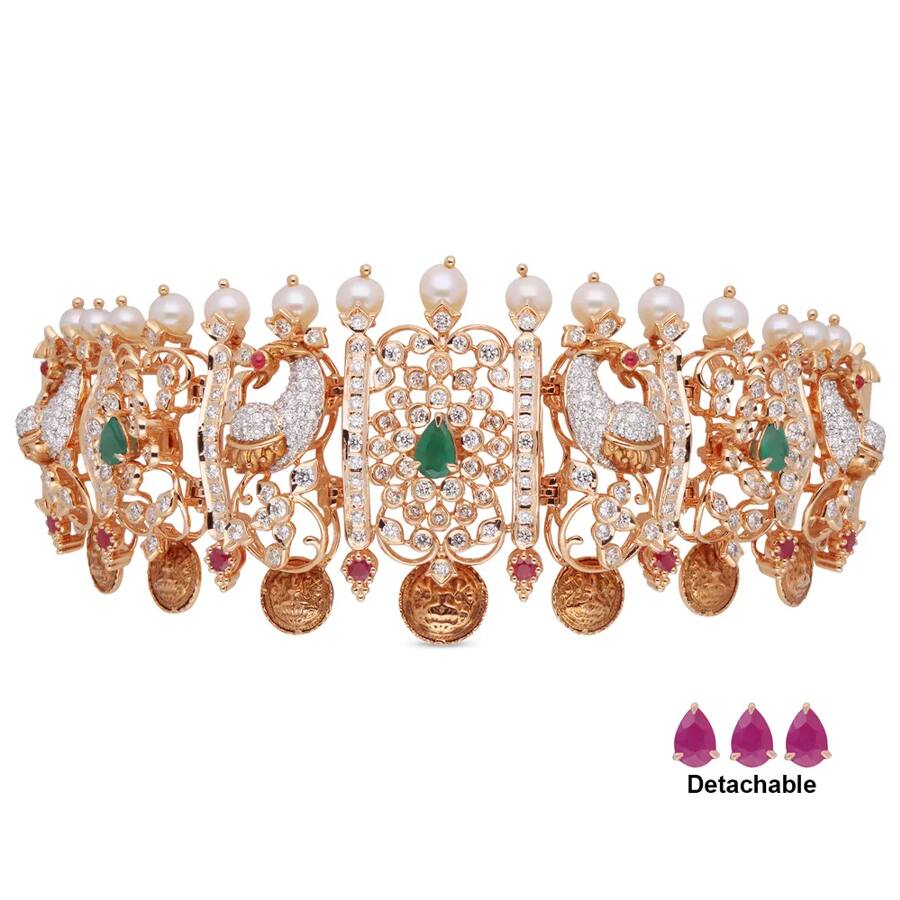 Heritage Temple Design Choker with Diamonds, Rubies, Emerland & Pearls