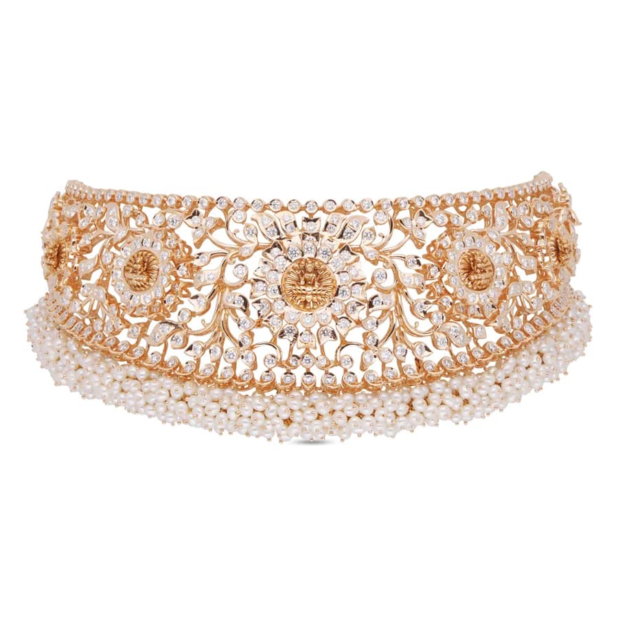 Heritage Sunburst Diamond Choker with Cultured Pearls, Emerland & Ruby Accents