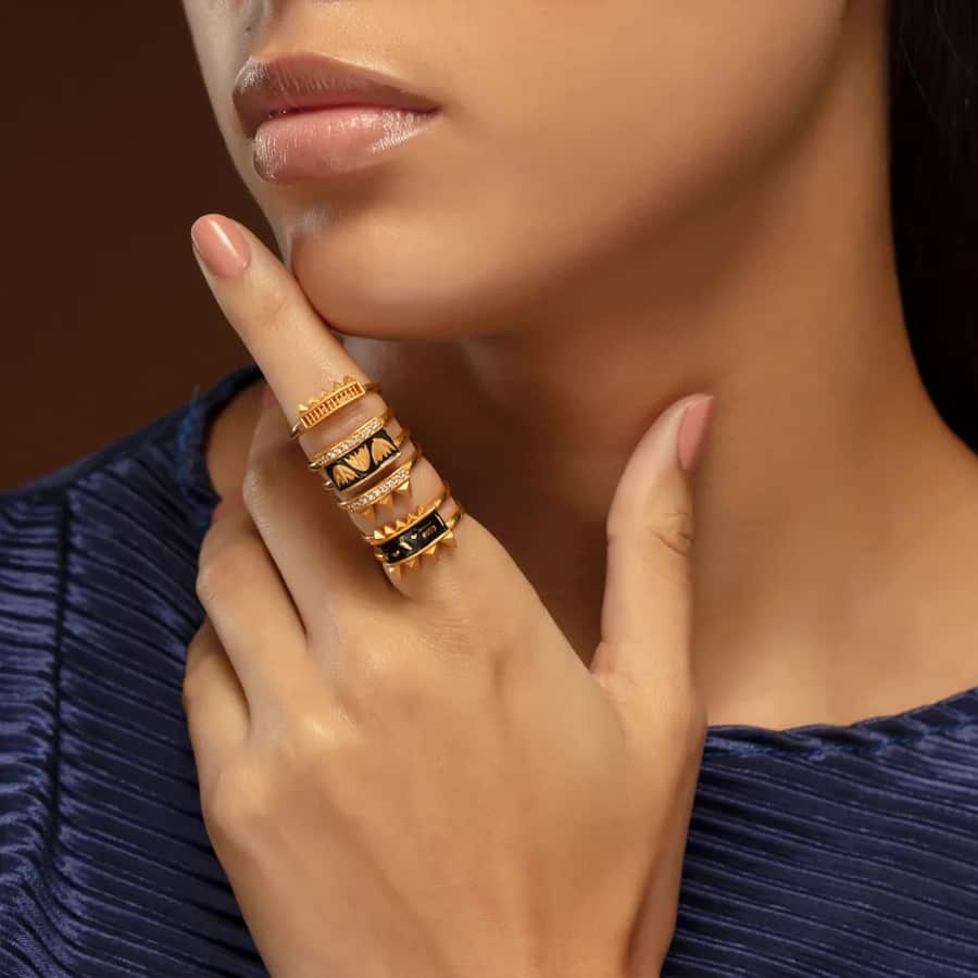 Luxe Egyptian - Inspired Gold Ring Set with Intricate Detailing