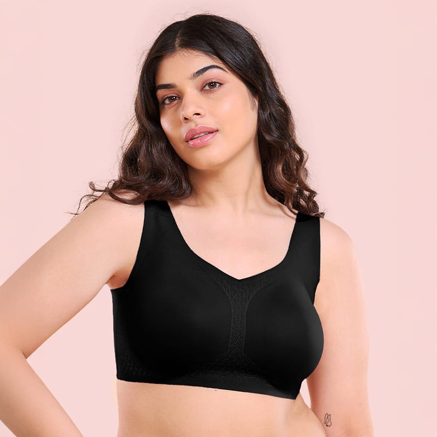 Innovations Invisi Minimizer, Ultra Smooth, Bonded, Mframe, Women's T-Shirt Bra - Seamless, No-Pinch, No-dig, Padded, Wirefree, Full Coverage, Black