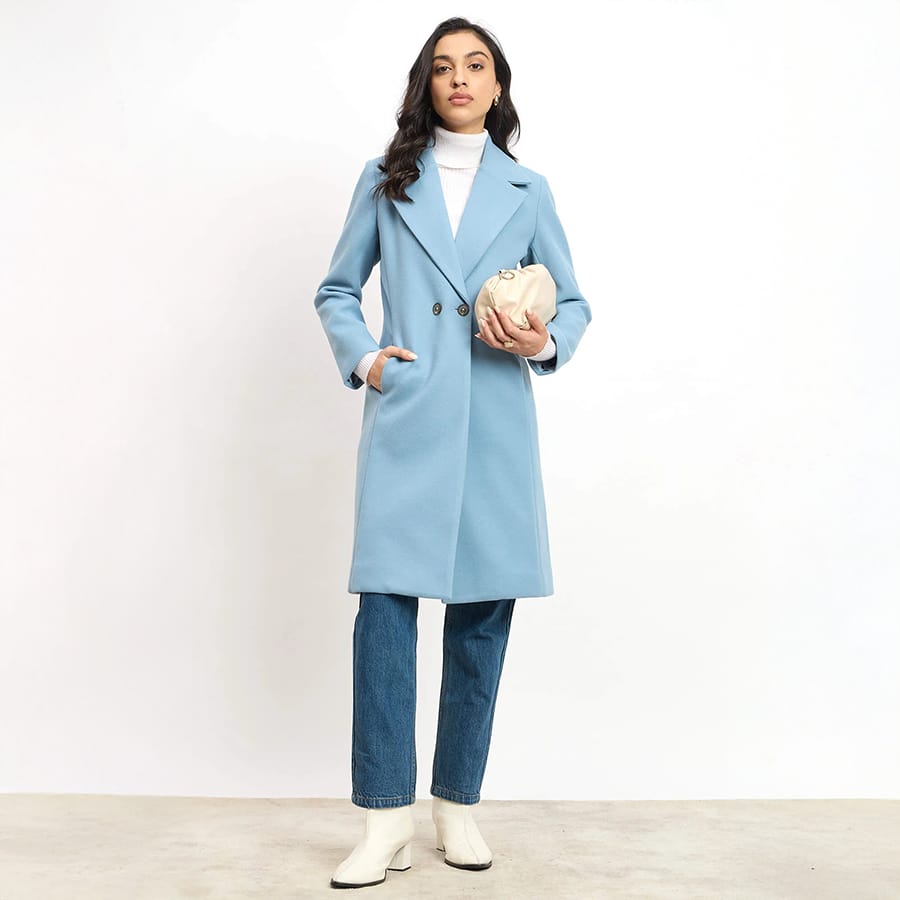 Lauren Notch Collared Coat - Pastel Blue