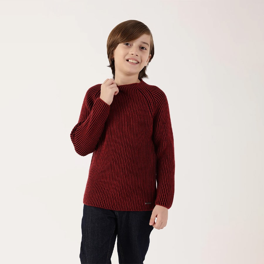 Boys Burgundy Sweater – Classic Round Neck Winter Knit