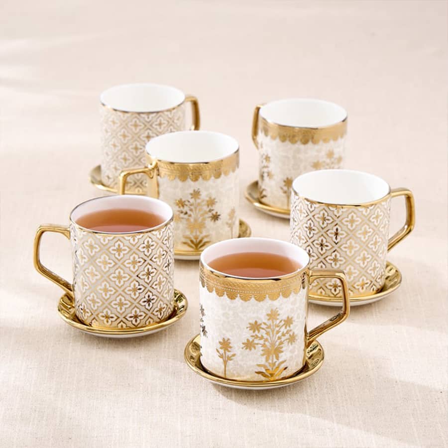 Mandarin Iris Set of 6 Bone China Printed Cup and Saucer - 220ml