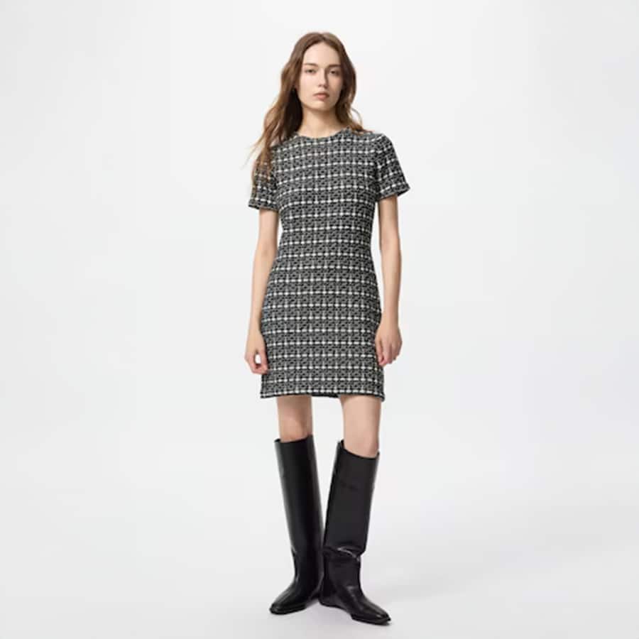 Tweed Knit Mini Dress Short Sleeve