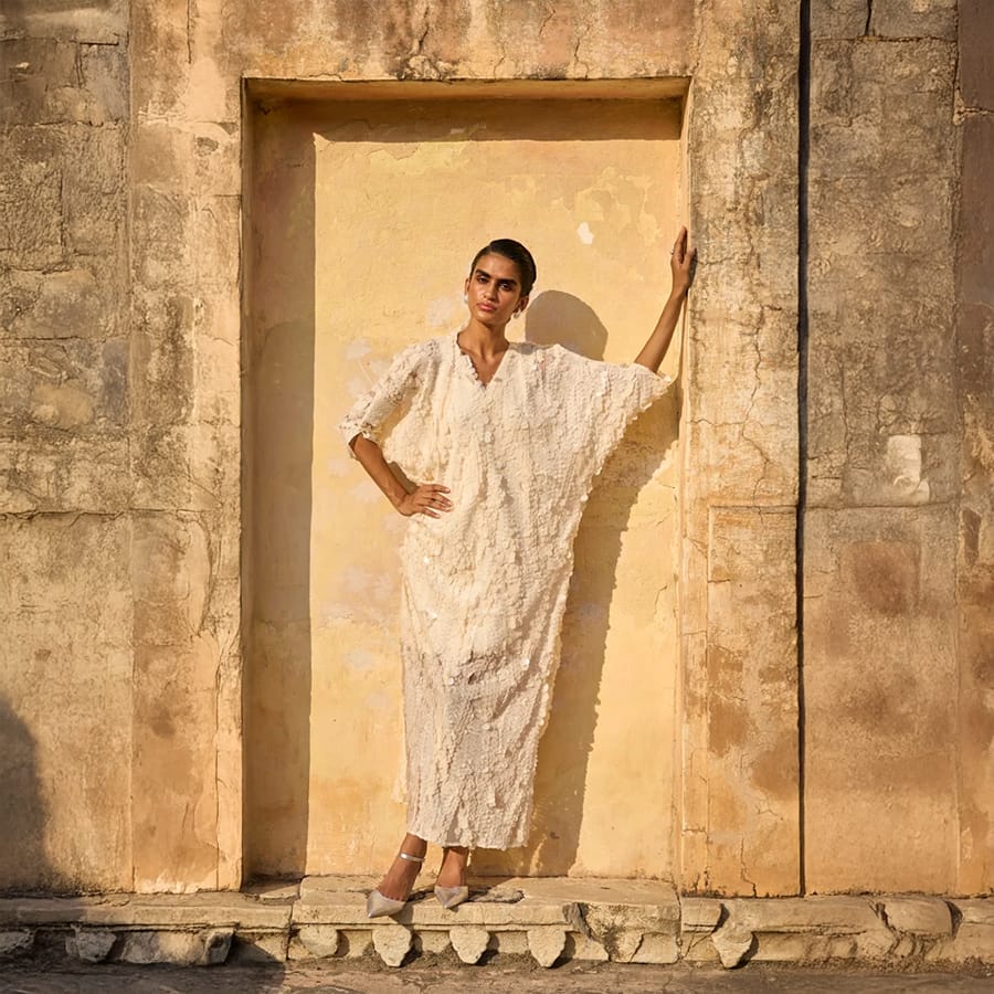 Ivory Paillette Kaftan Dress