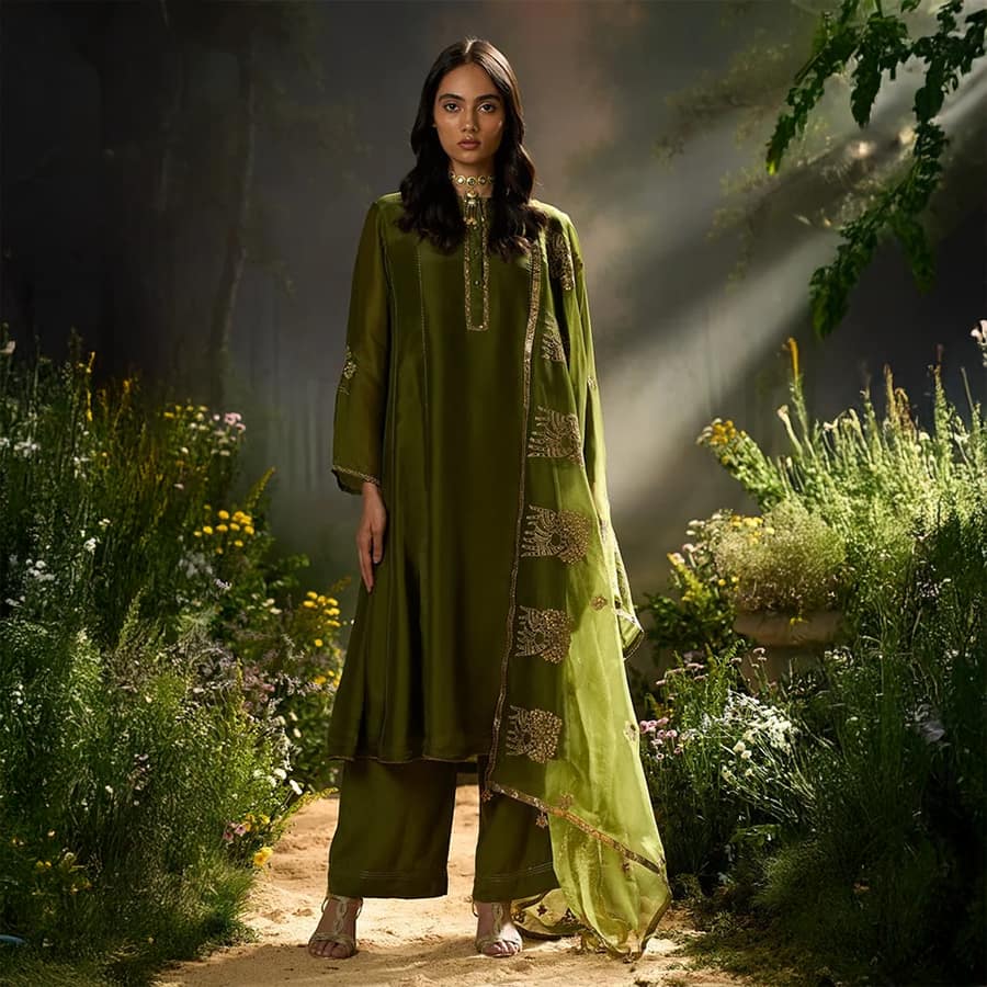 Mehandi Green Slk Festtive Kurta Set