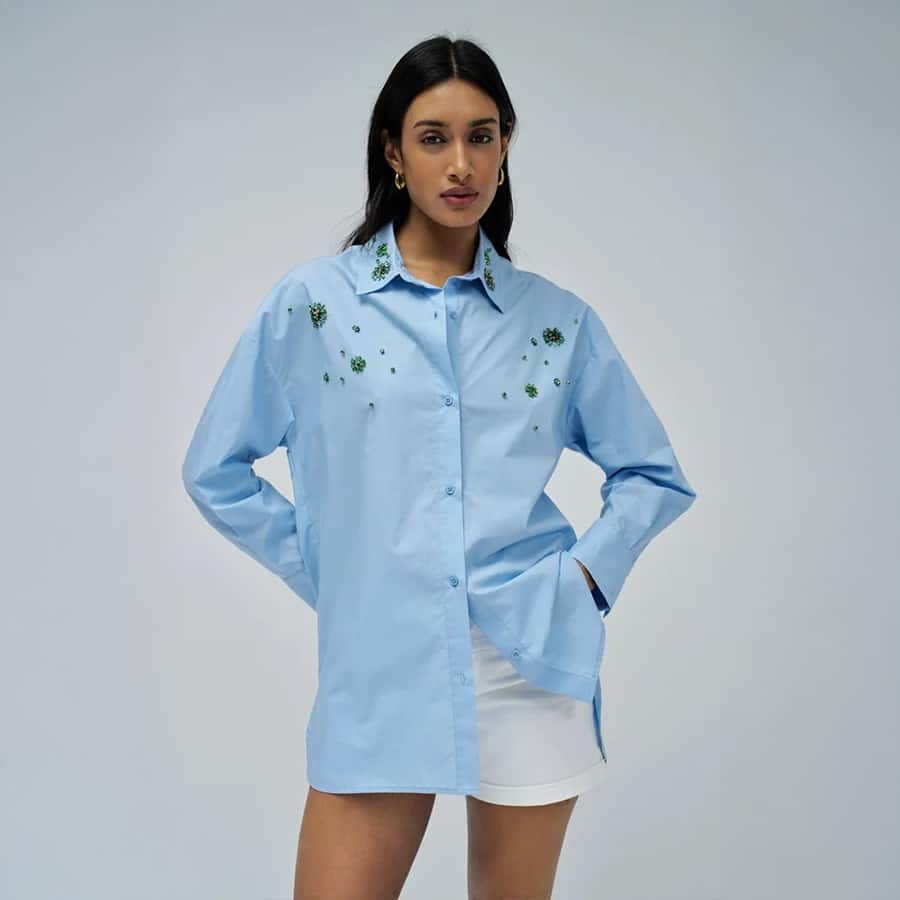Poplin Shirt With Stone Embellishemnet