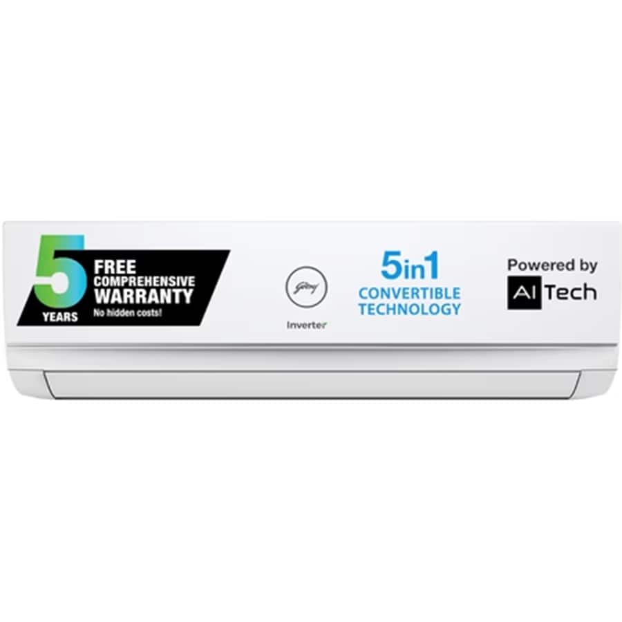 Godrej 1.5 Ton 3 Star 5-in-1 Convertible Inverter Split AC, 18TTC3-W (i-Sense Feature, Hidden display in IDU, Acoustic Jacket on Compressor, Hydrophilic Blue Fins)