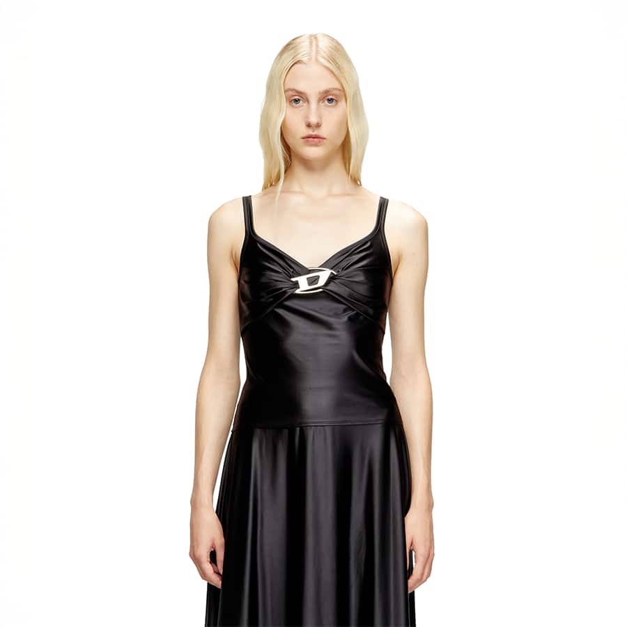 Black Nylon jersey top with ruching