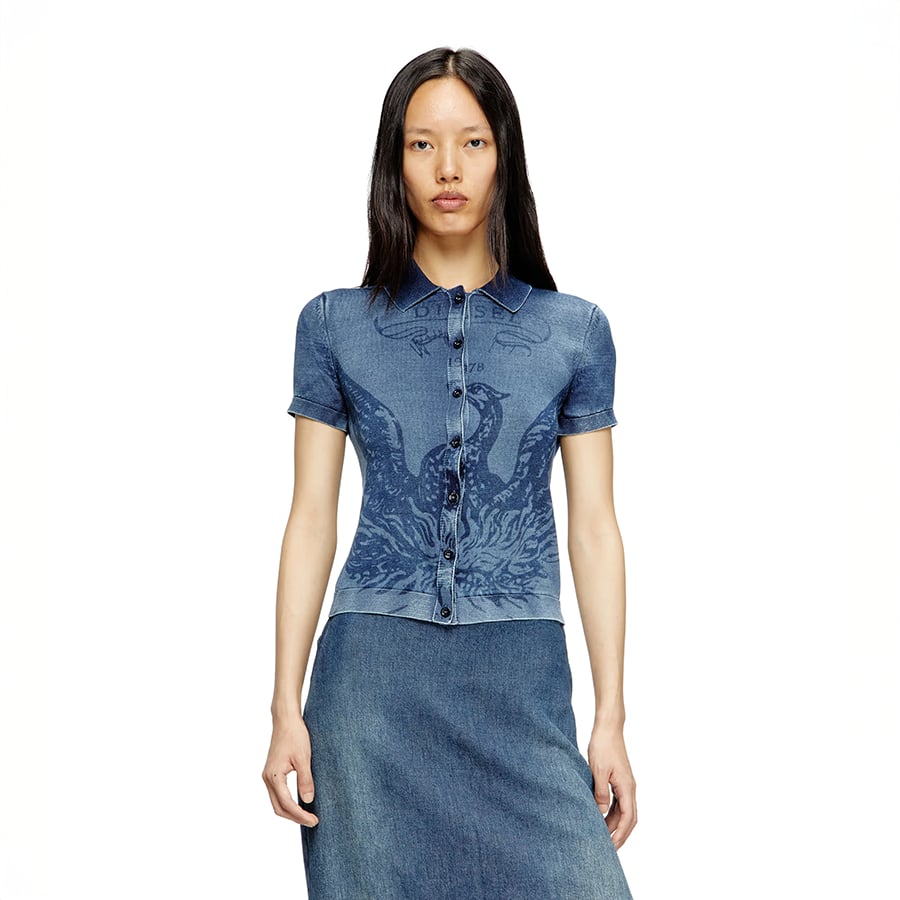 Blue Indigo shirt-cardigan with Phoenix logo