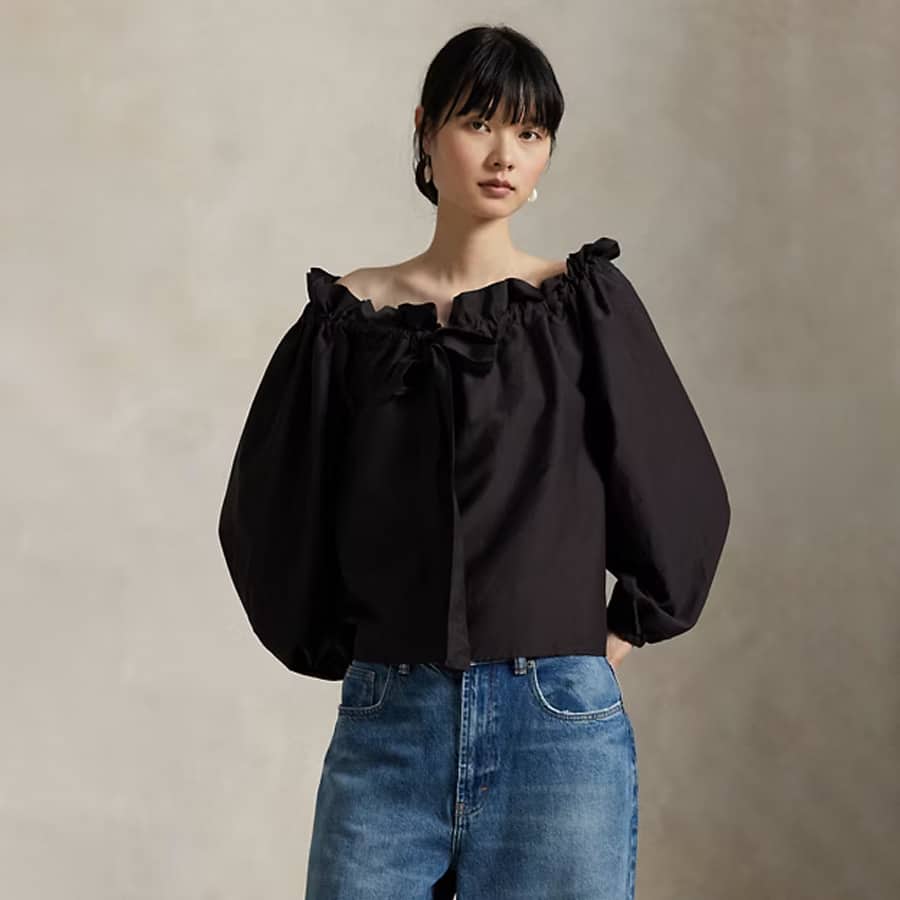 Off-the-Shoulder Cotton-Silk Blouse
