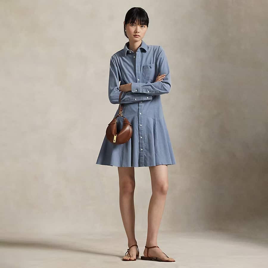 Cotton Corduroy A-Line Shirtdress