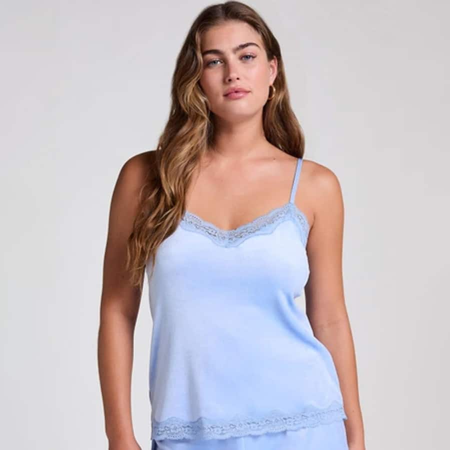 Sky Blue Velours Lace Cami Top