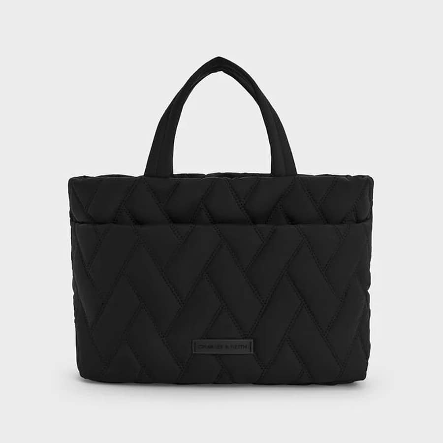 Nylon Chevron Boxy Tote Bag - Jet Black