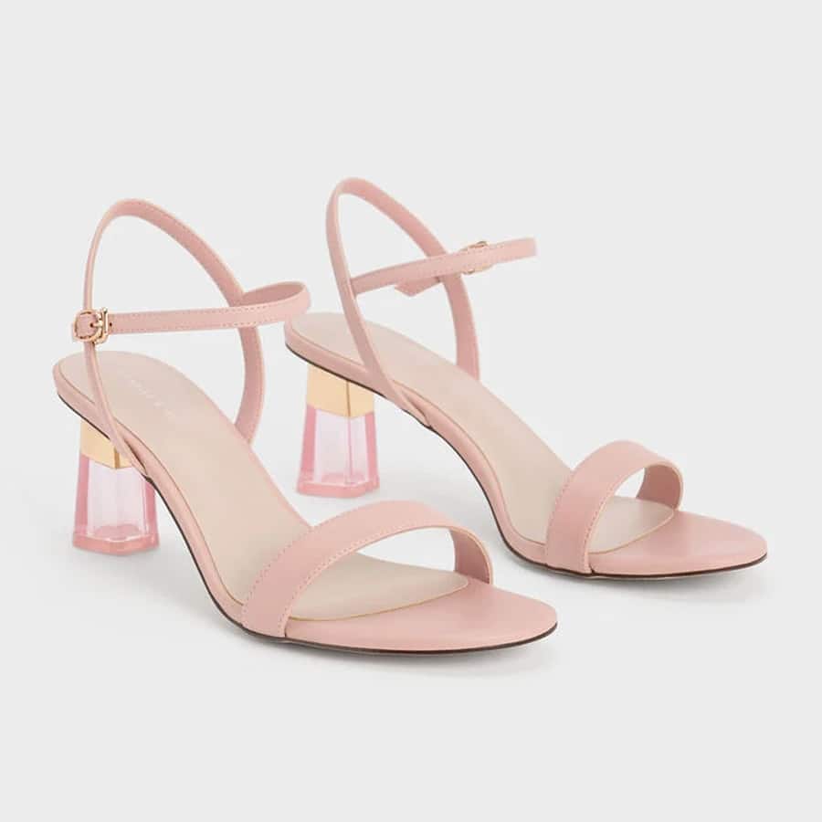 Oleana Clear Trapeze Heel Sandals - Blush