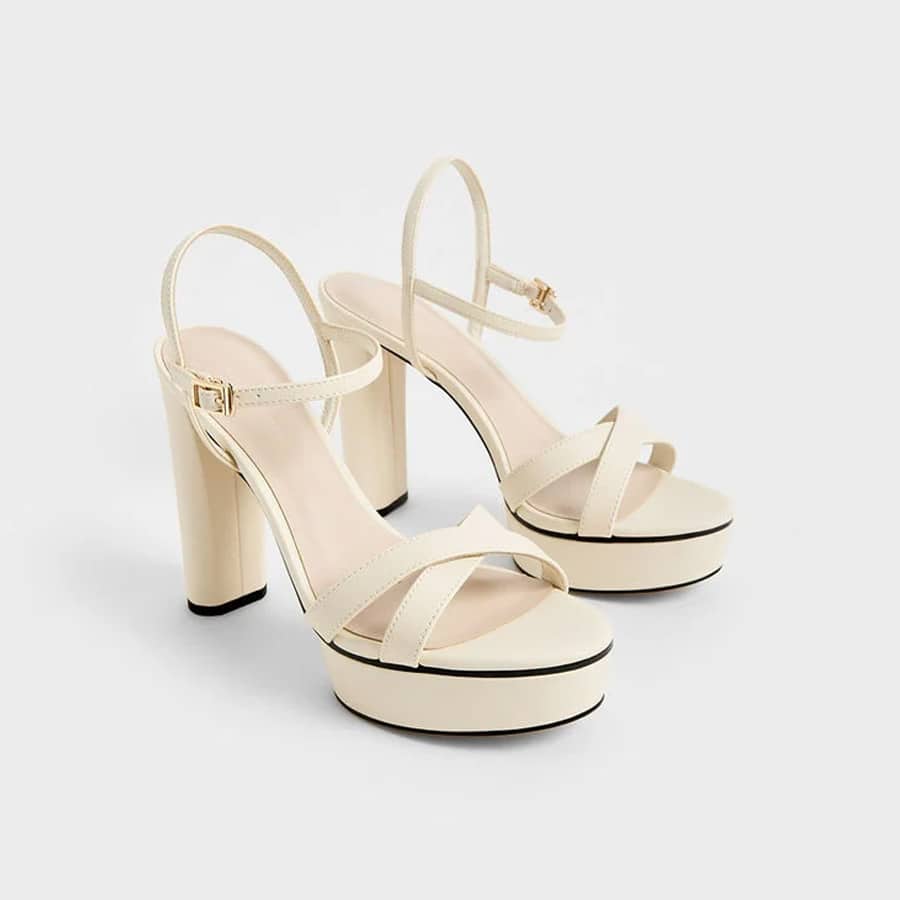Faye Crossover Platform Heeled Sandals - Chalk