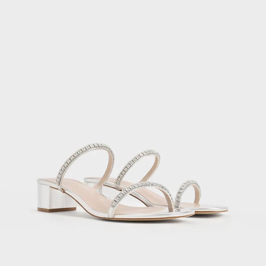 Ambrosia Metallic Gem-Embellished Mules - Silver