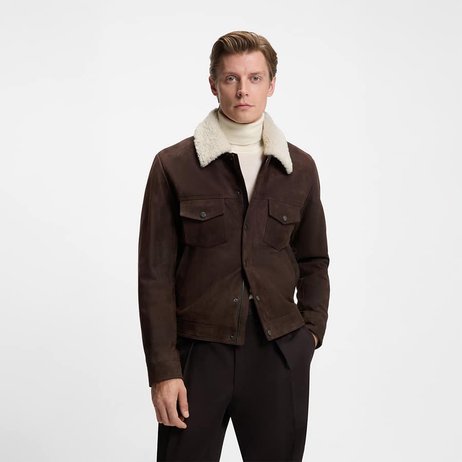 BECKHAM x BOSS leather jacket with fur collar