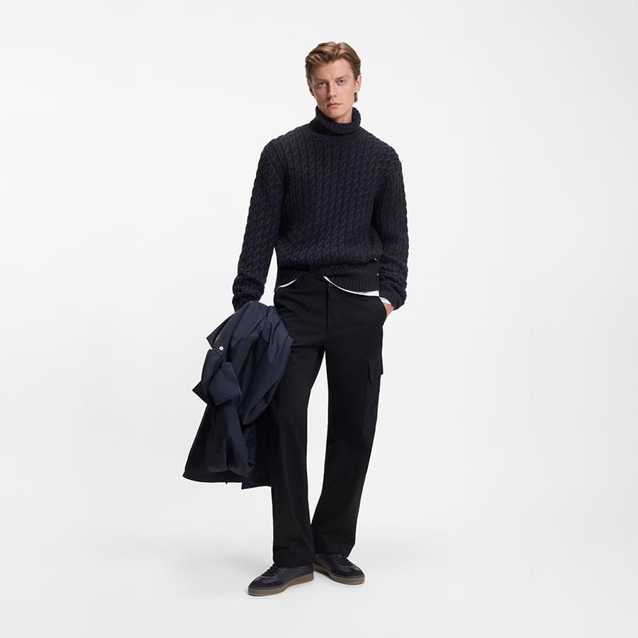 BECKHAM x BOSS cargo trousers in micro-patterned cotton
