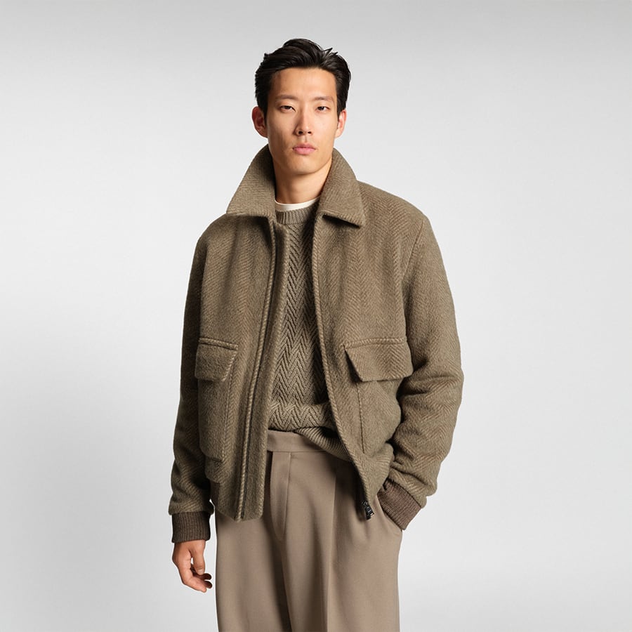 Relaxed-fit jacket in a herringbone-patterned alpaca blend