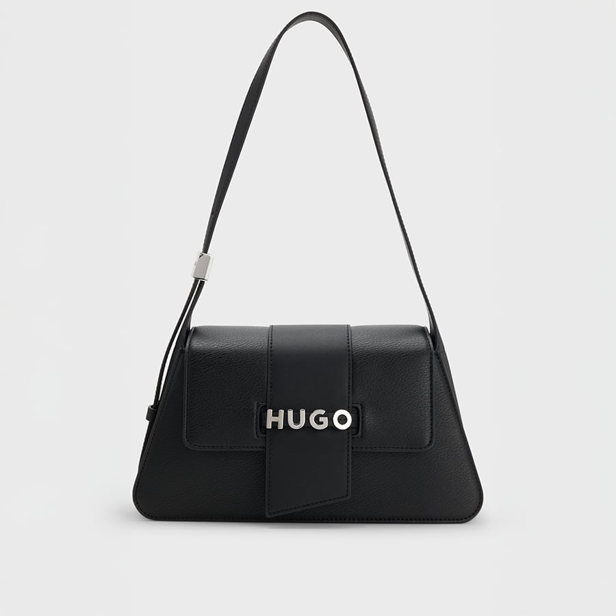 Faux-leather shoulder bag with logo hardware