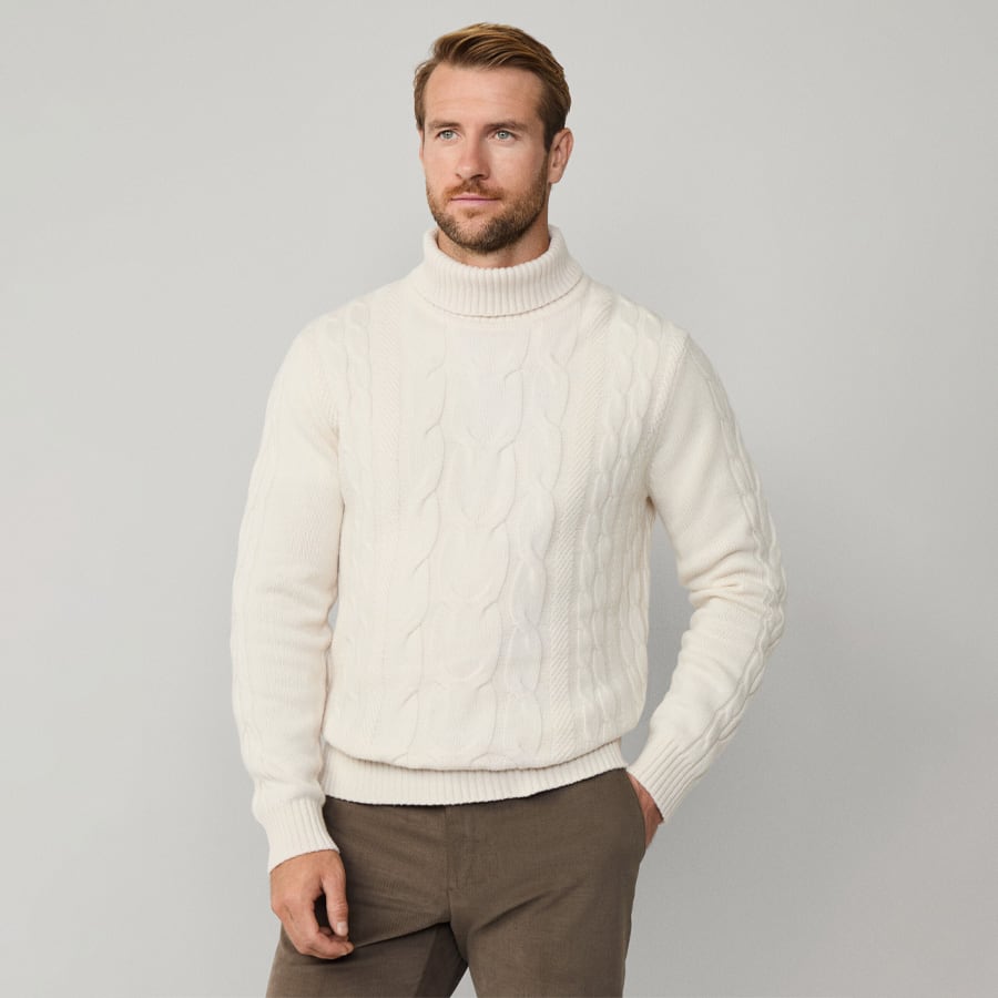 wool-cashmere cable roll neck jumper
