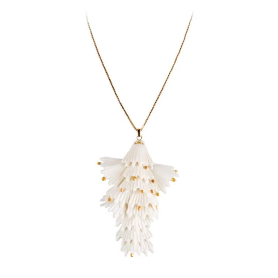 Actinia long pendant . White and Golden luster