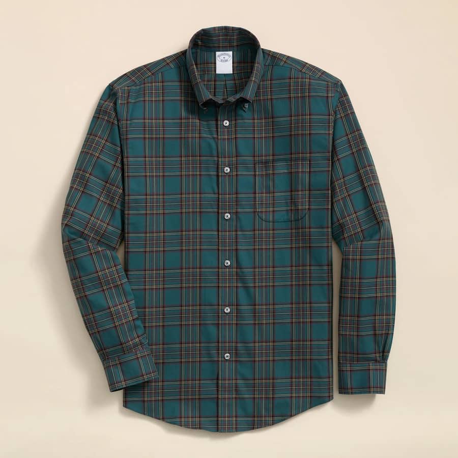 Non-Iron Twill Plaid Regular Fit Sport Shirt