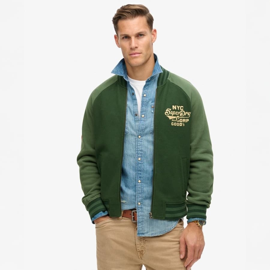 College graphic jersey bomber