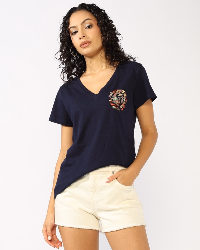 Suika metallic relaxed vee tee