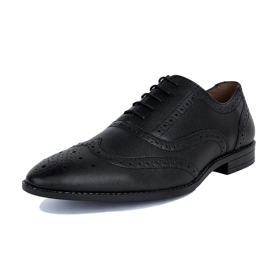 Jet Black Wingtip Brogue Style Comfortable Formal Lace Up Shoes