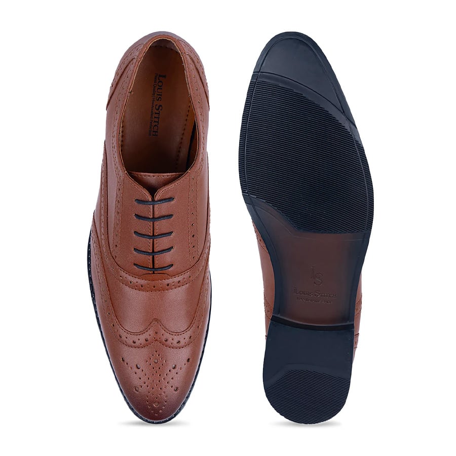 Tan Wingtip Brogue Style Comfortable Formal Lace Up Shoes