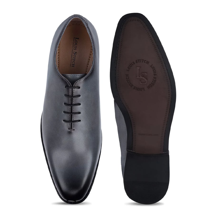 Ash Grey Handcrafted Lace-Up Wholecut Derby Shoe