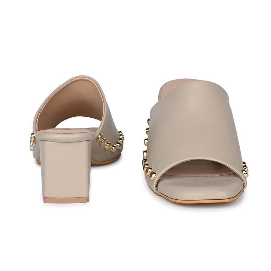 Women's Beige Block Heel Side Studds Lightweight Sandals