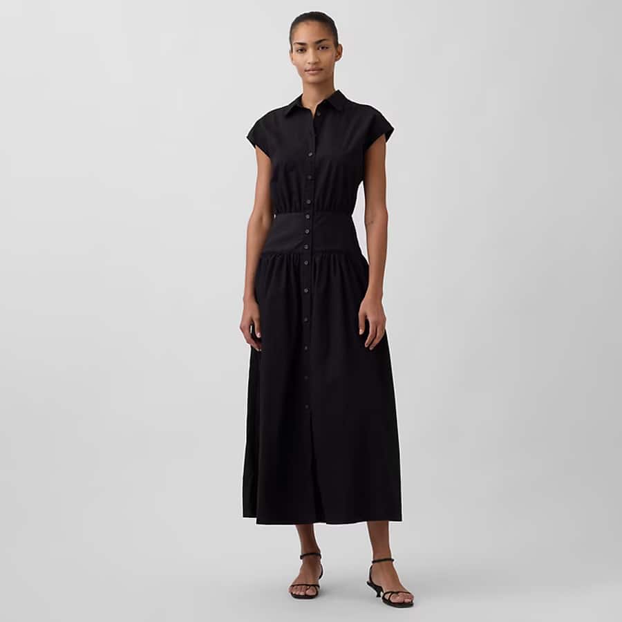 Poplin Drop-Waist Maxi Shirtdress