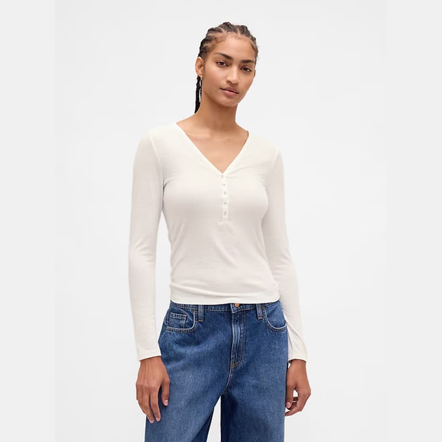 Sheer Rib Henley T-Shirt