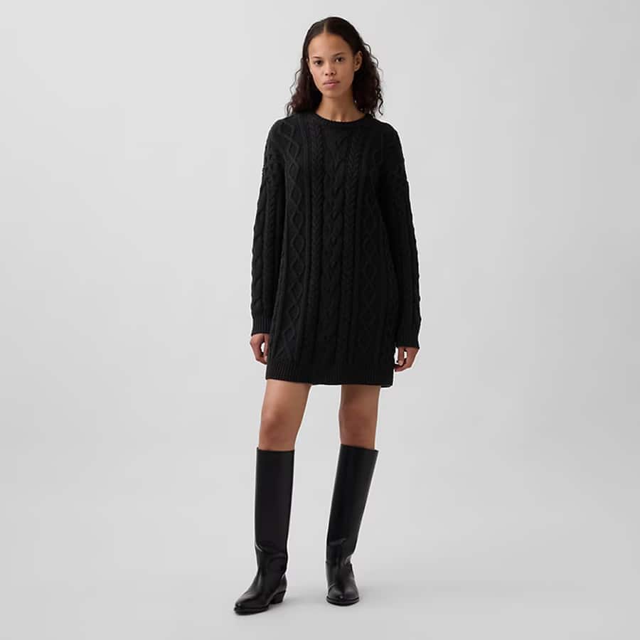 Cable-Knit Mini Sweater Dress