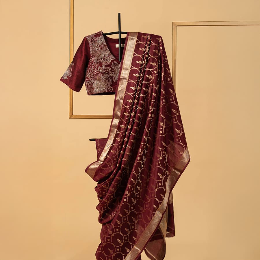 Ruby Wine Banarasi Silk Sari