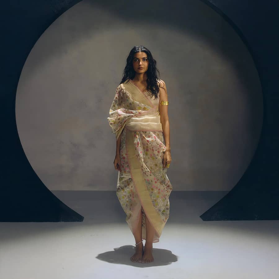 Real Zari Off White Banarasi Organza Sari