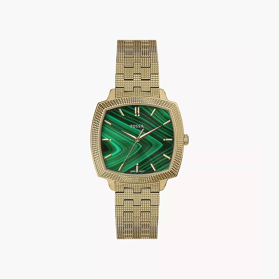 Nick Jonas x Fossil Machine Luxe Malachite Three-Hand Gold-Tone Stainless Steel Watch