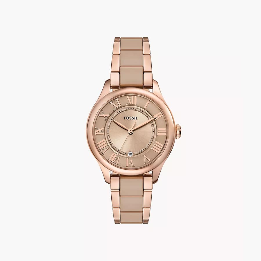 Gilmore Three-Hand Date Rose Gold-Tone and Brown Ceramic Watch
