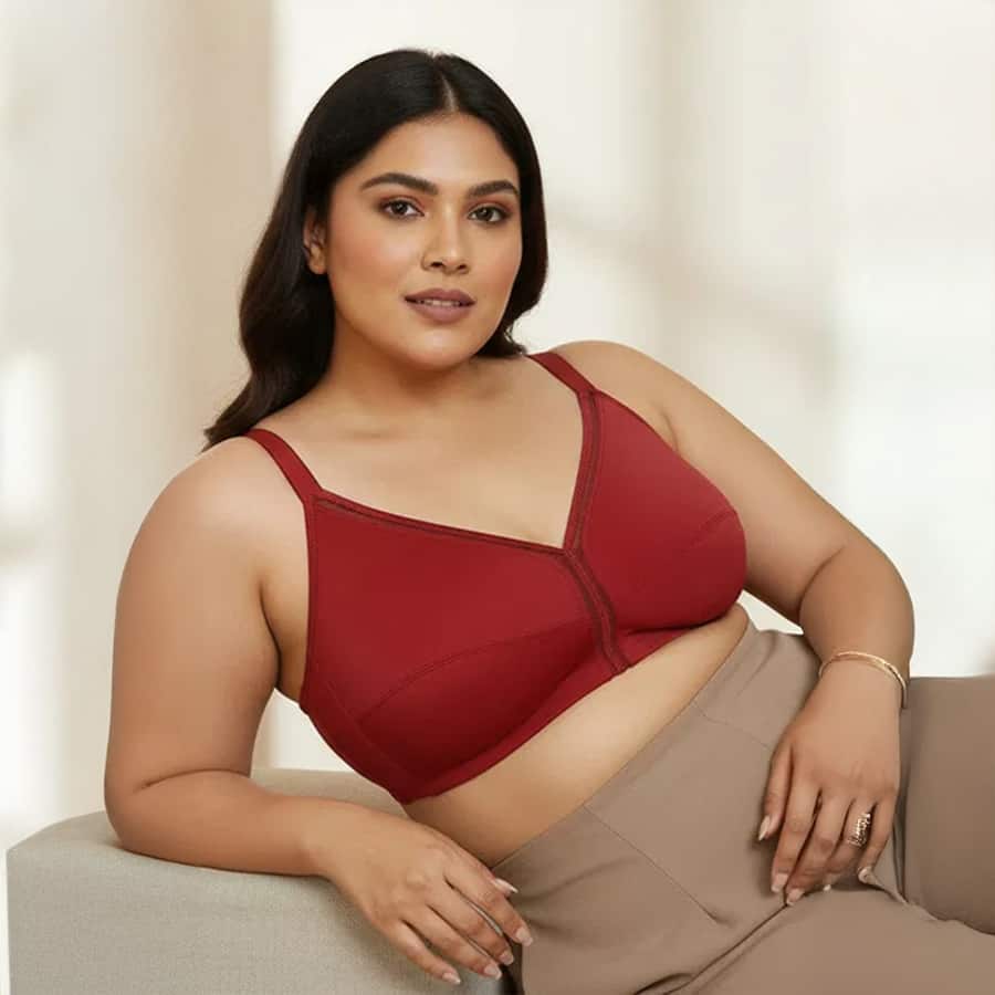 Zivame True Curv Cotton Laminated Non Wired Full Coverage Minimiser Bra - Sundried Tomato