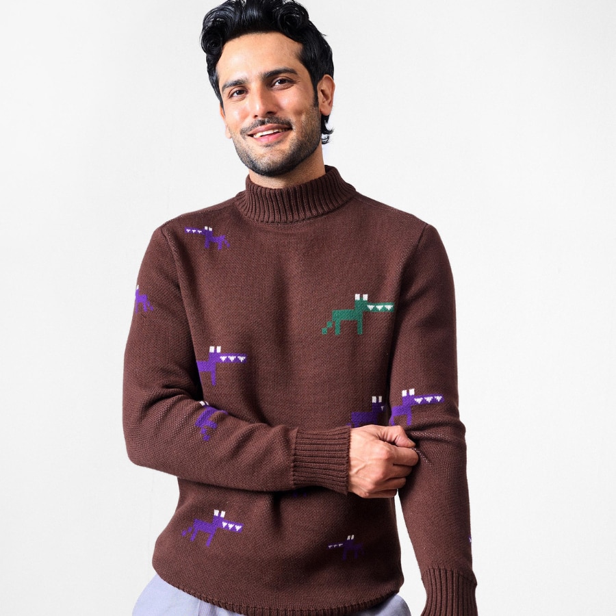Crew Neck Sweater - Brown