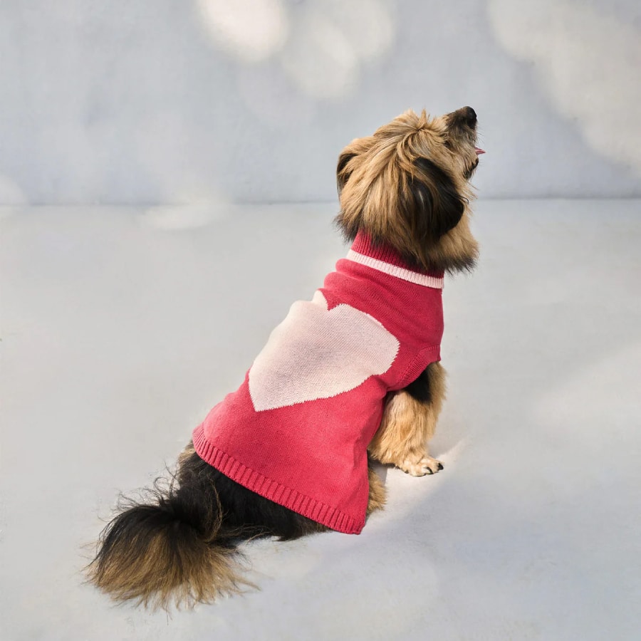 Heart Snug Dog Sweater - Blush Red & Baby pink