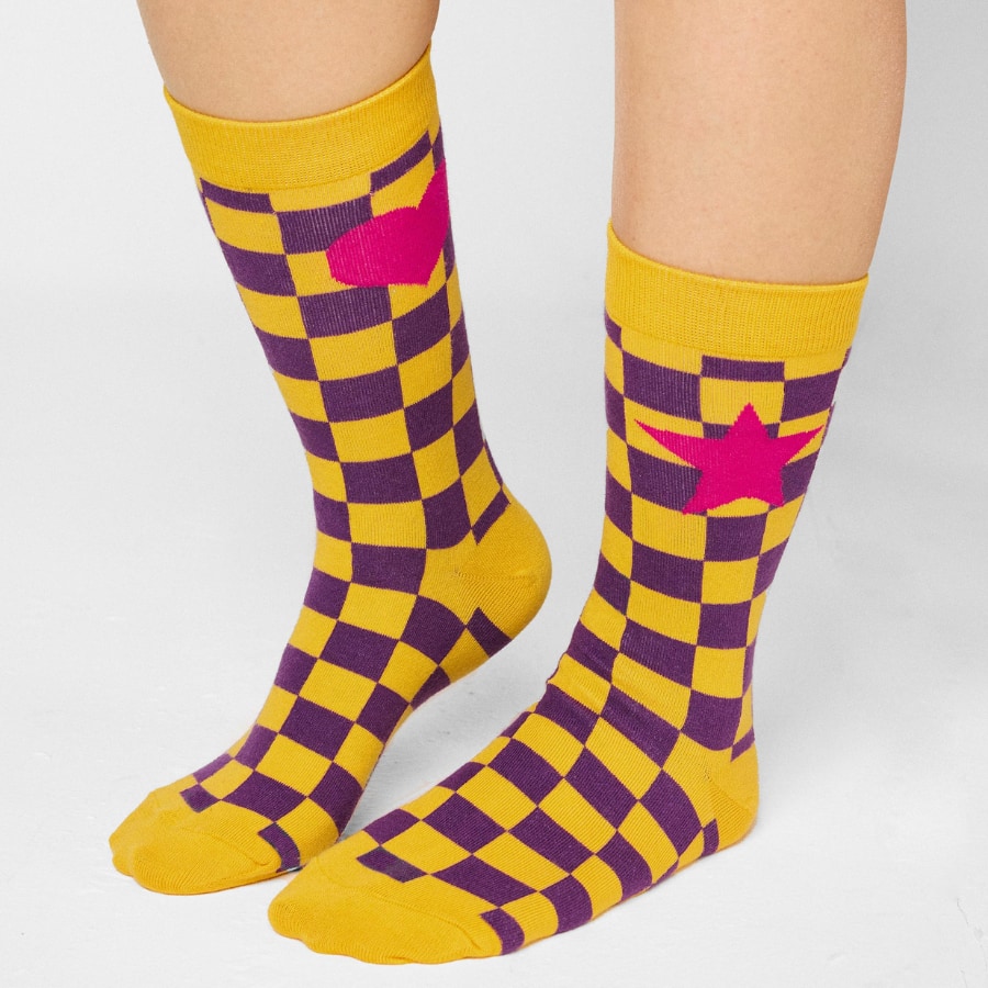Gingham Glow Socks - Purple & Yellow