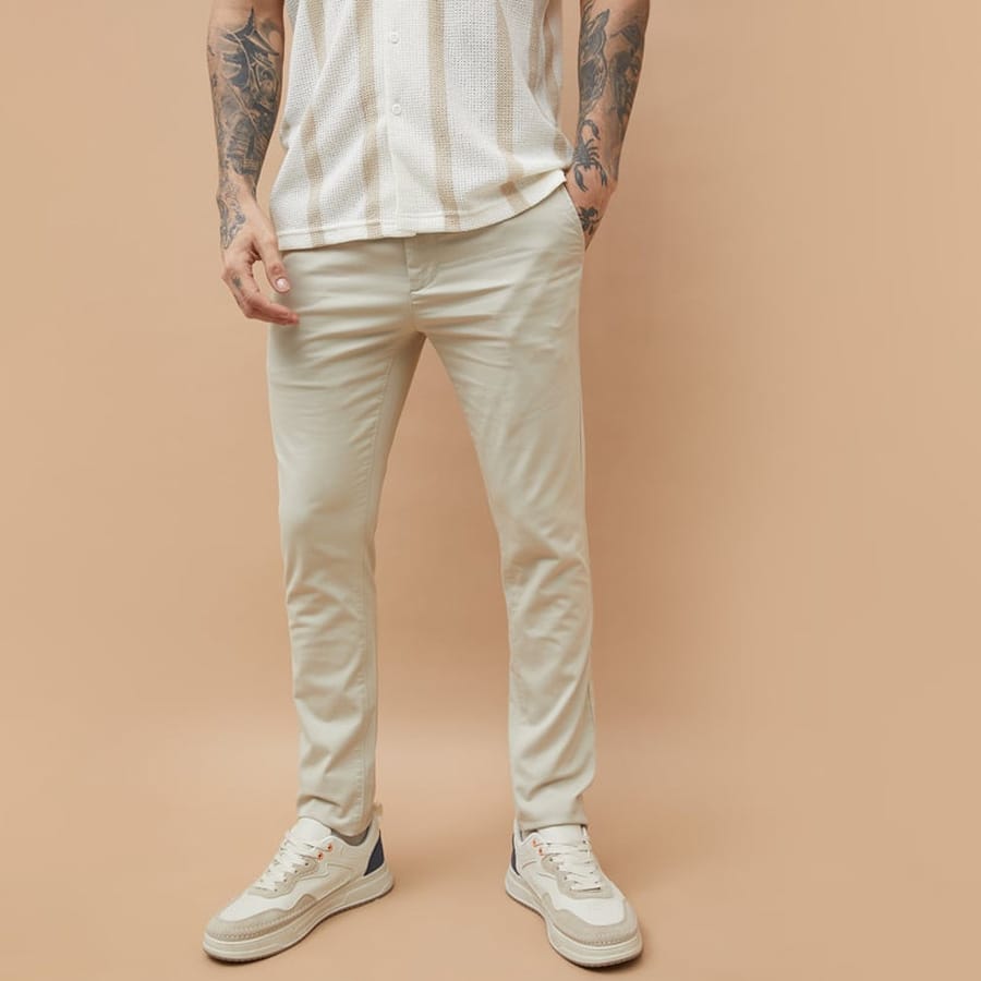 FAME FOREVER Solid Slim Tapered Trousers