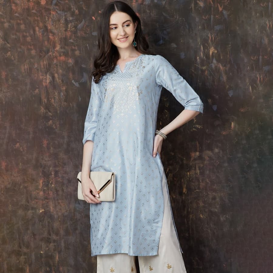 MELANGE Foil Print Straight Kurta